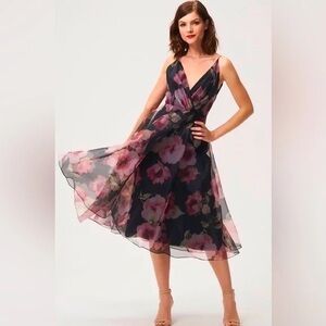 Jenny Yoo Sabrina Floral Print Organza Tea Length Dress